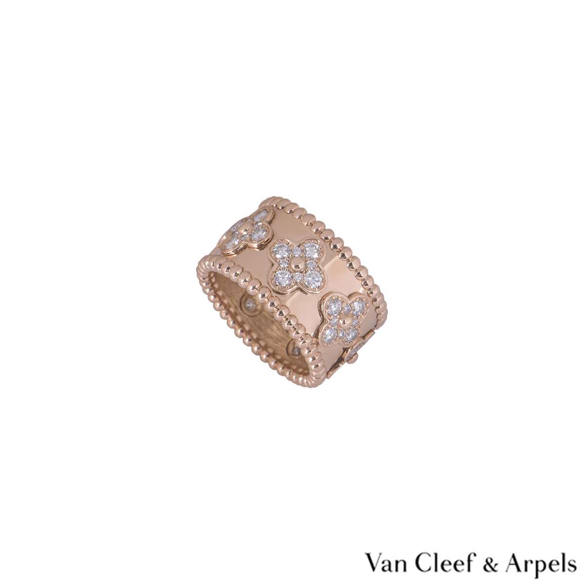 VAN CLEEF & ARPELS Perlée Clovers Ring 18K RG Diamonds 55